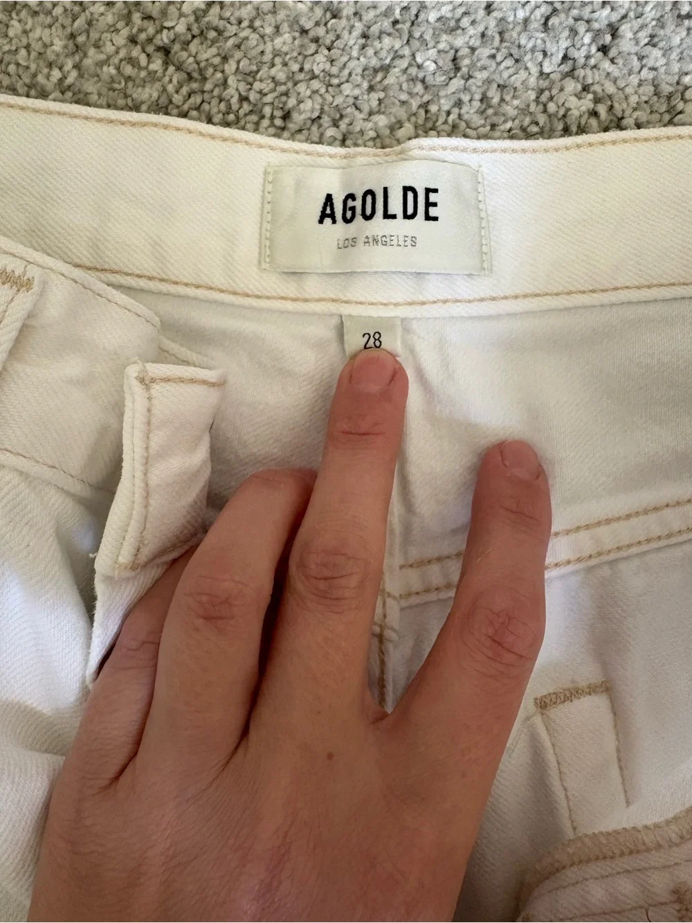 Agolde Parker White Frayed Hem High-Rise Denim Shorts - Picture 2 of 3